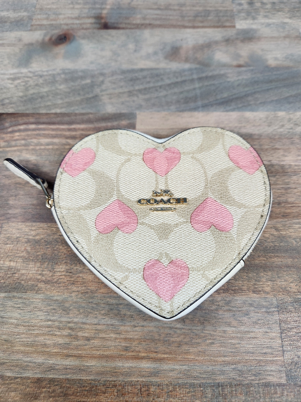 Coach Heart Coin Purse in Pink and Beige